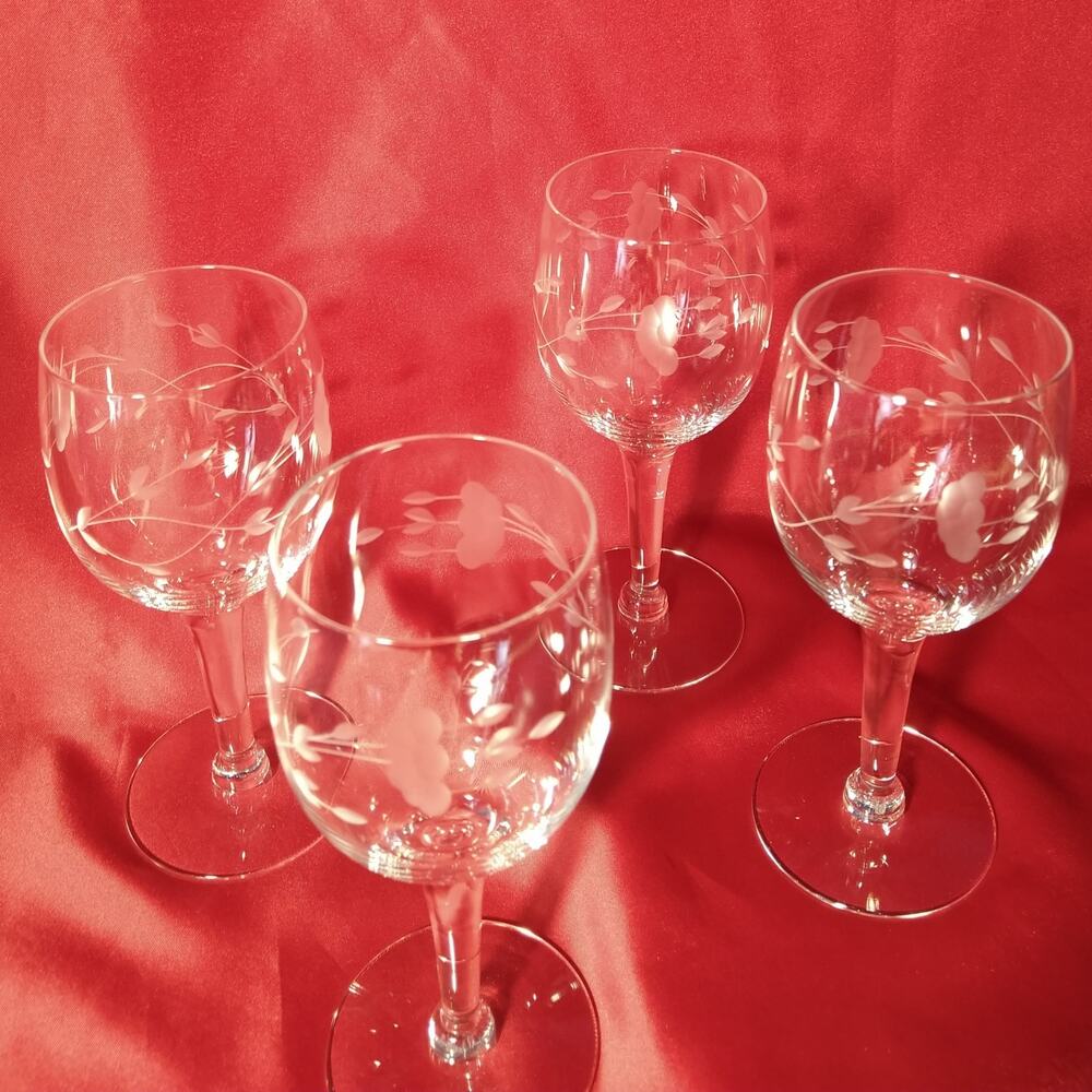 Princess House Heritage 420 Wine Glass Floral Clear Set 4 Crystal Vintage